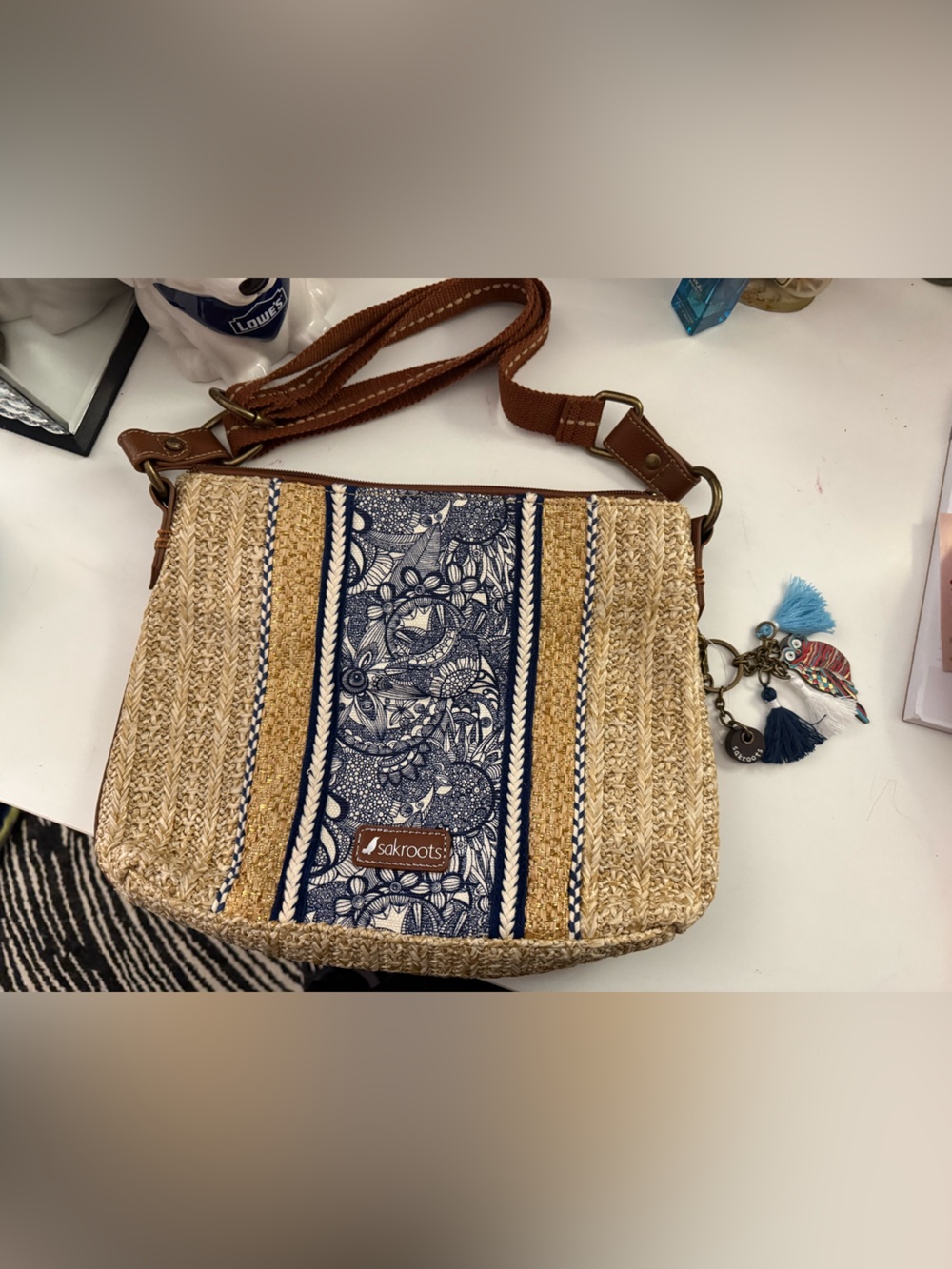 SAKROOTS Straw Crossbody Boho Bag